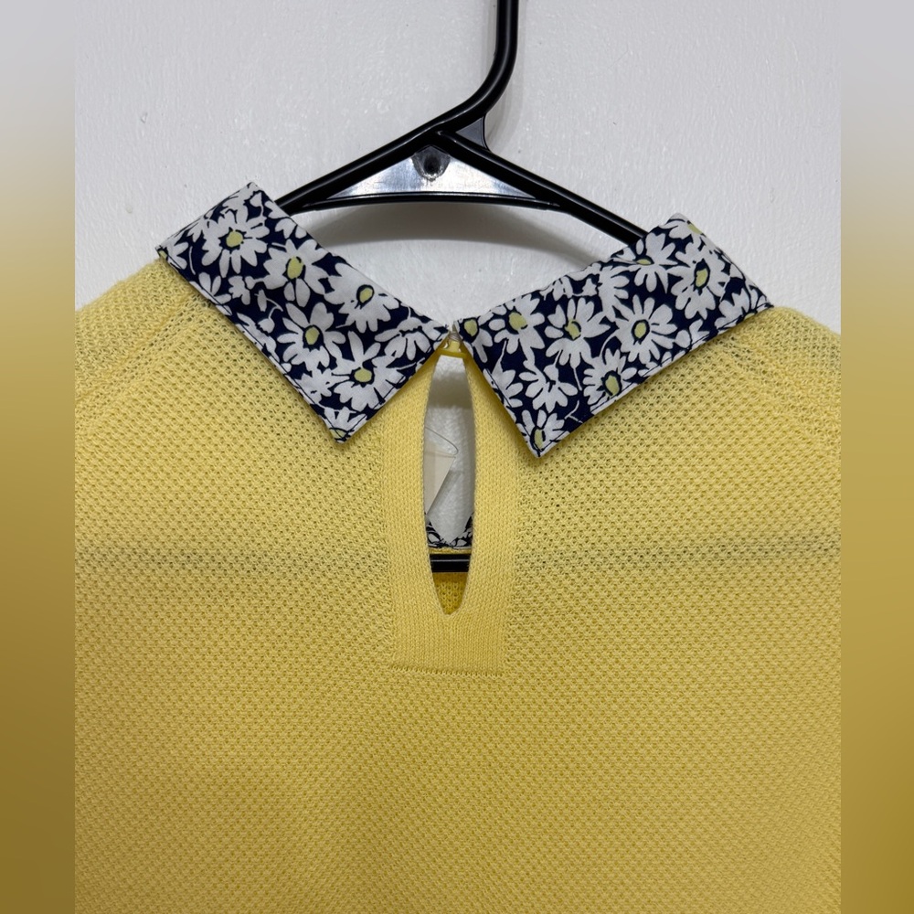 NWT J.CREW Daisy Print Peter Pan Collar Knit Top Yellow Cotton Short Sleeve L - Picture 6 of 11